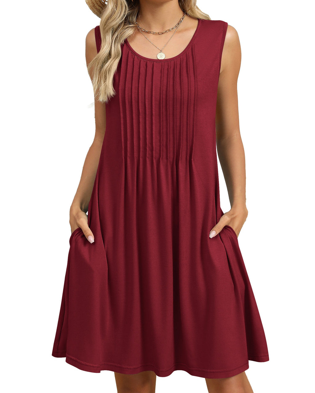 Pintuck Sleeveless Swing Dress With Pockets - Color_13 - 1