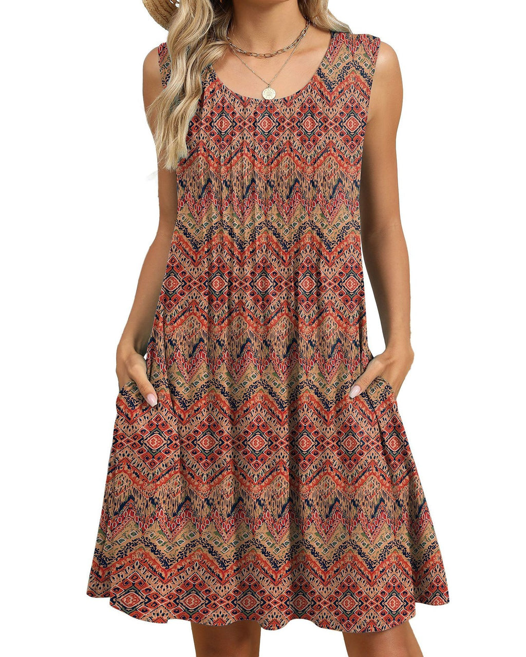 Pintuck Sleeveless Swing Dress With Pockets - Color_2