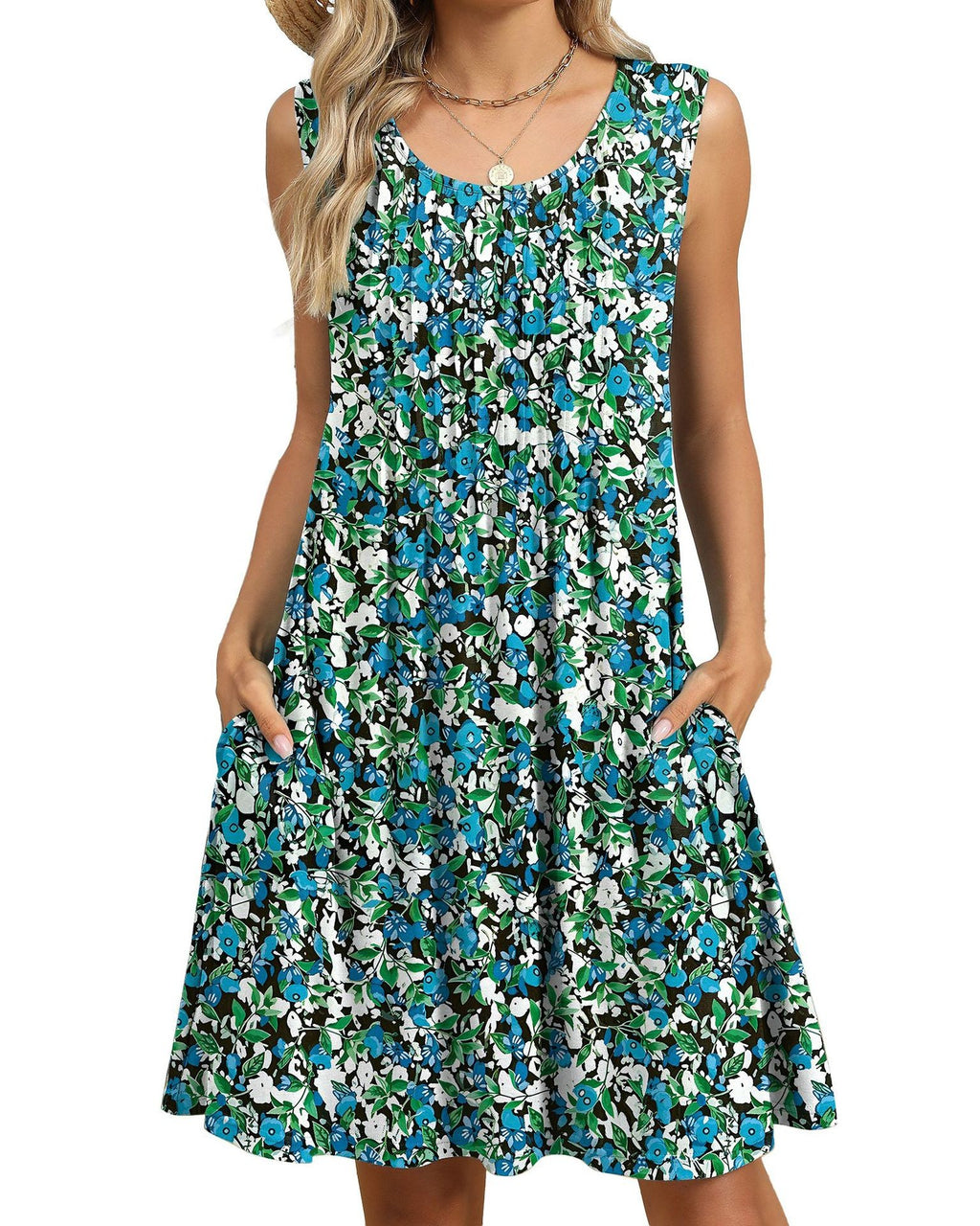 Pintuck Sleeveless Swing Dress With Pockets - Color_3