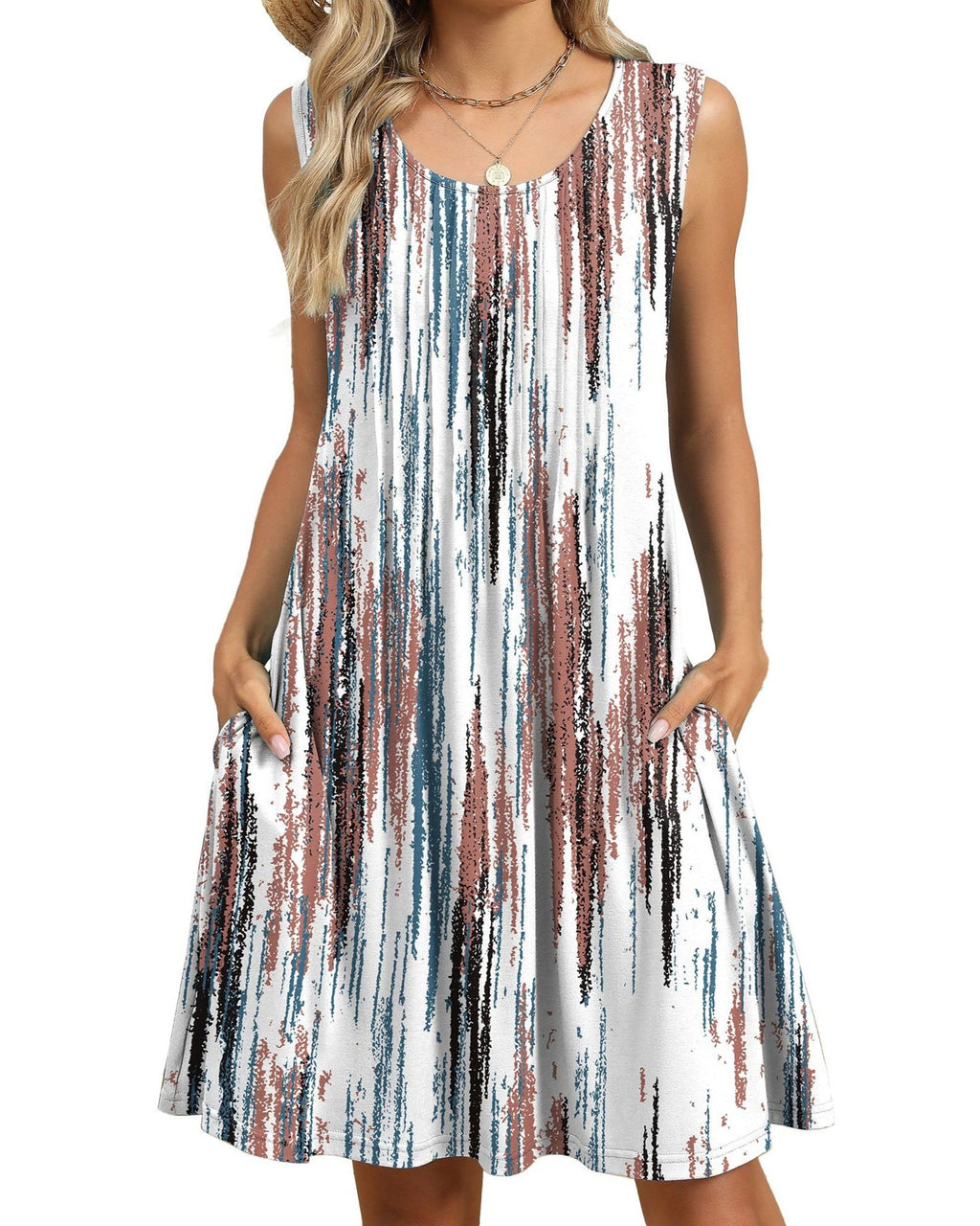 Pintuck Sleeveless Swing Dress With Pockets - Color_6