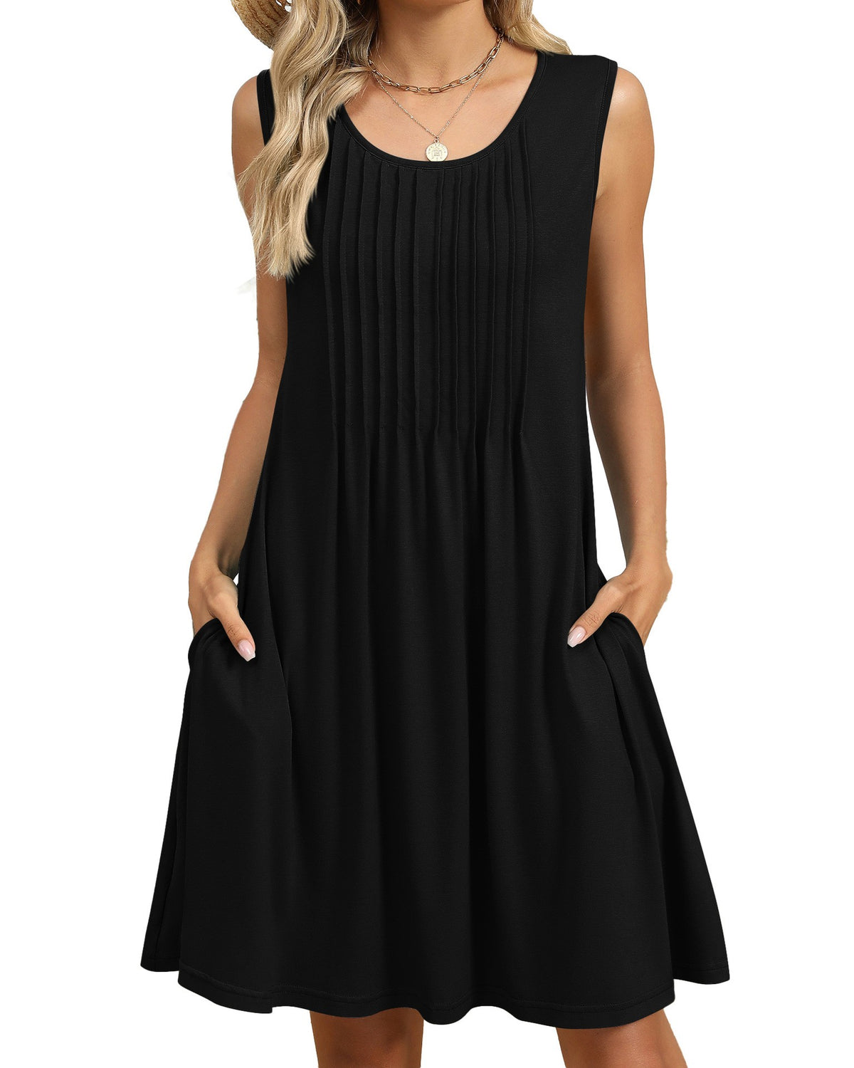 Pintuck Sleeveless Swing Dress With Pockets - Color_7