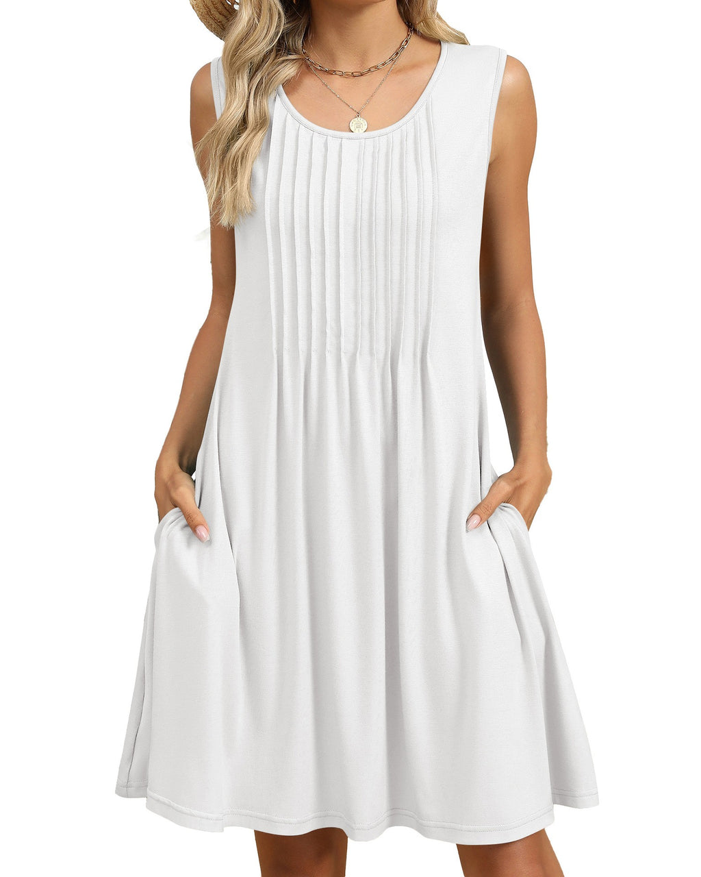 Pintuck Sleeveless Swing Dress With Pockets - Color_8