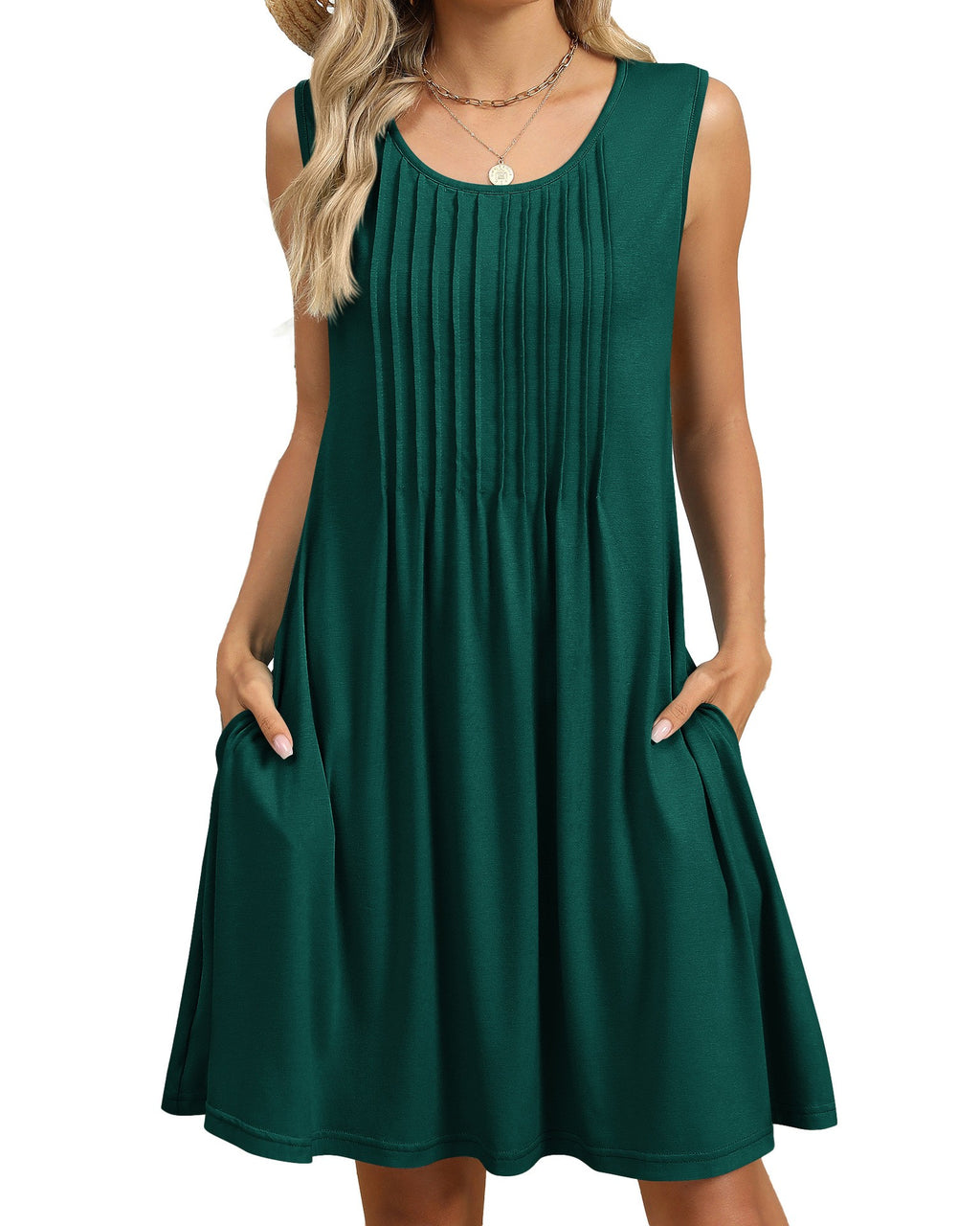 Pintuck Sleeveless Swing Dress With Pockets - Color_9