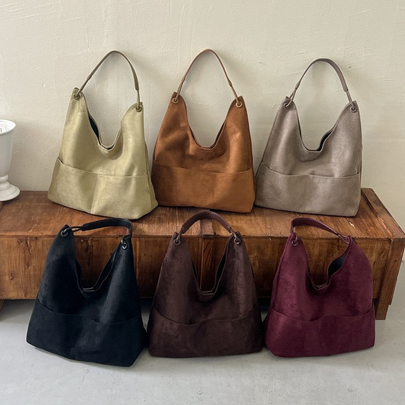 Oversized Faux Suede Hobo Bag with Front Pocket
