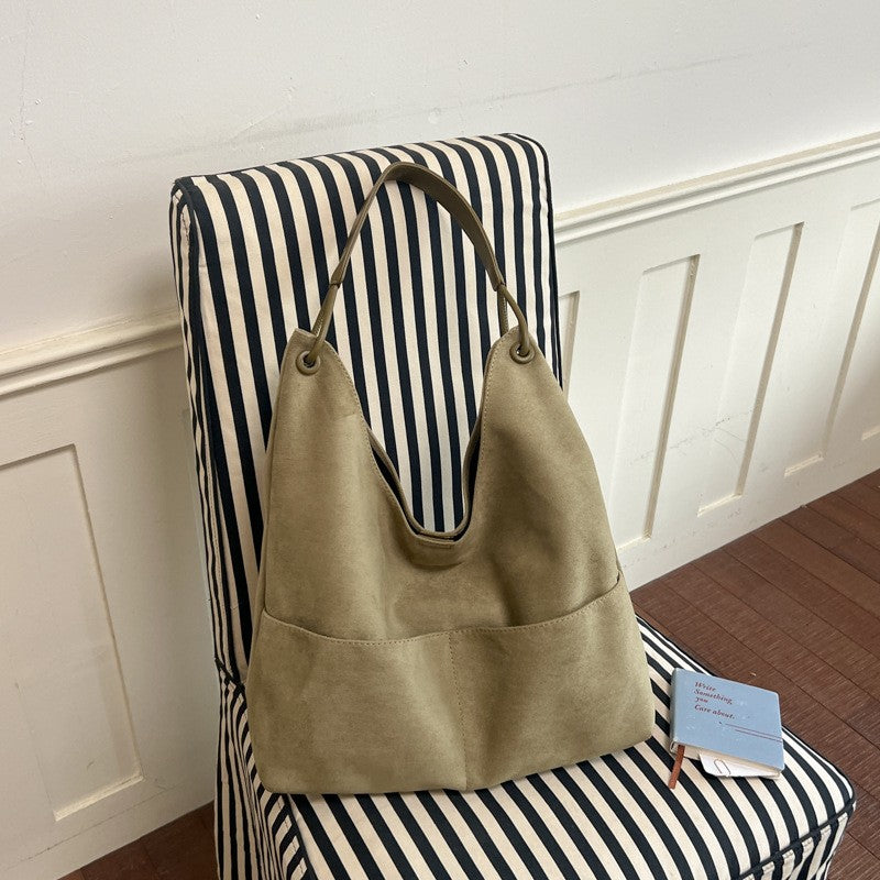 Oversized Faux Suede Hobo Bag with Front Pocket