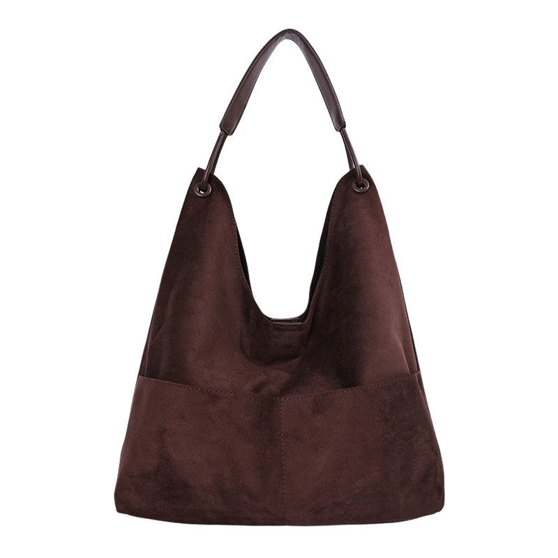 Oversized Faux Suede Hobo Bag with Front Pocket