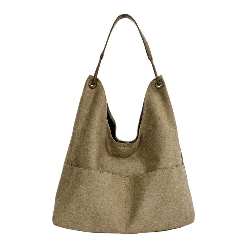 Oversized Faux Suede Hobo Bag with Front Pocket