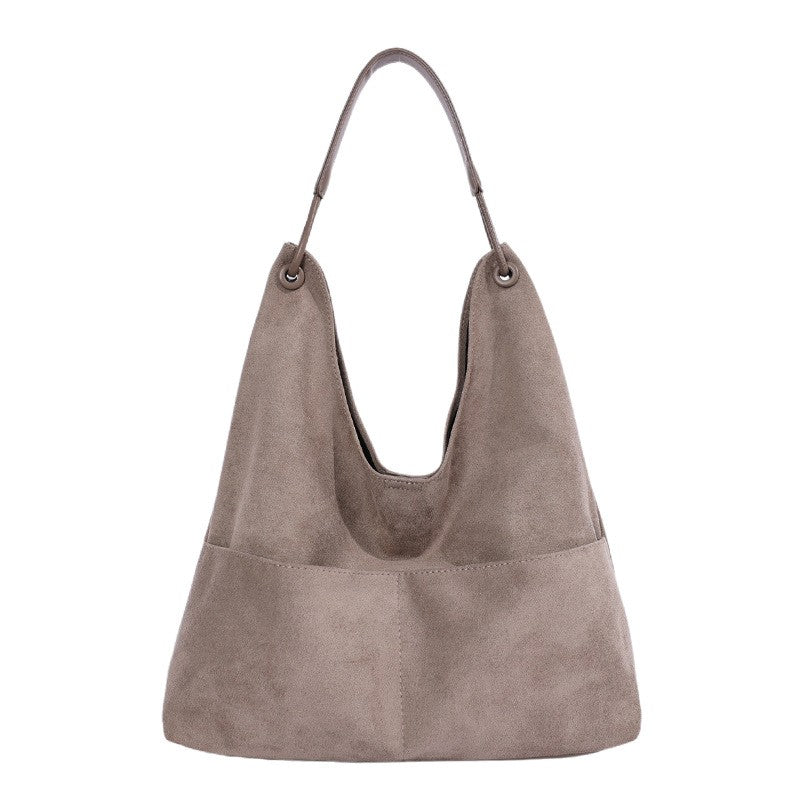 Oversized Faux Suede Hobo Bag with Front Pocket
