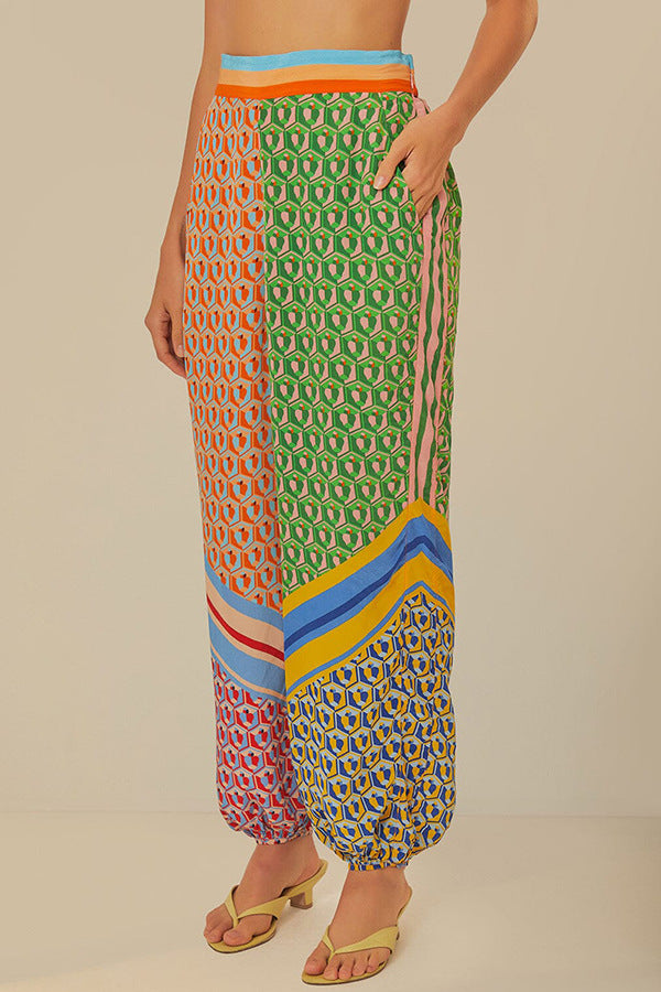 Geometric Scarf Print Shirt and Pants Set - Pants