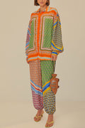 Geometric Scarf Print Shirt and Pants Set - Set