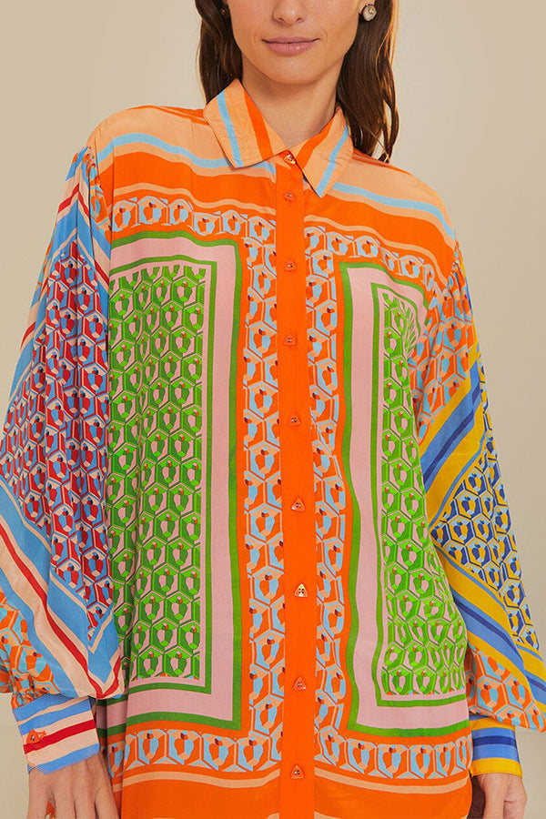 Geometric Scarf Print Shirt and Pants Set - Shirt