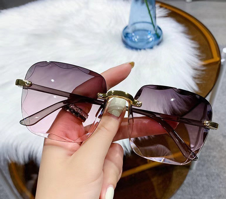 Rimless Square Gradient Lens Sunglasses - C15