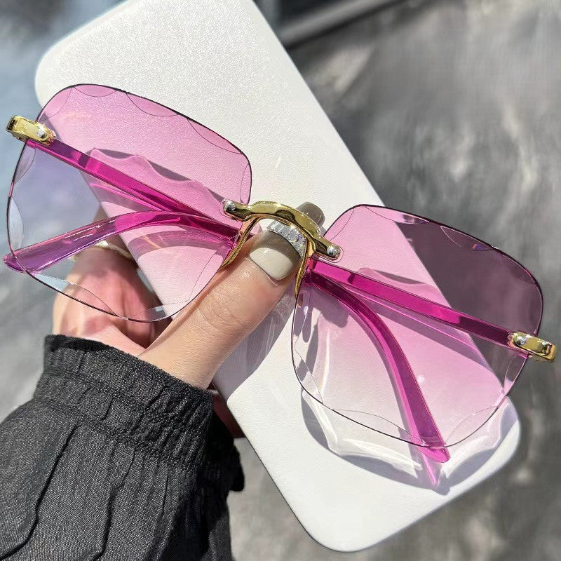 Rimless Square Gradient Lens Sunglasses - C18