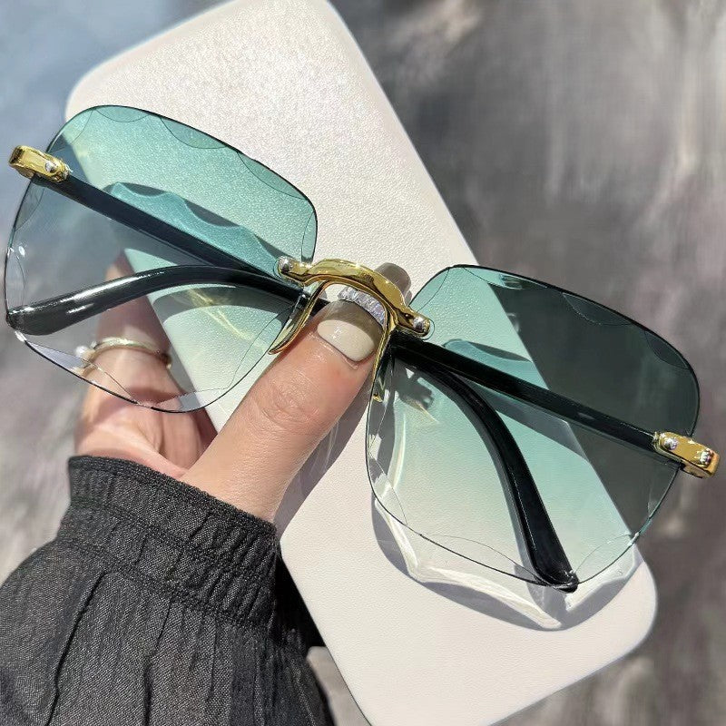 Rimless Square Gradient Lens Sunglasses - C19