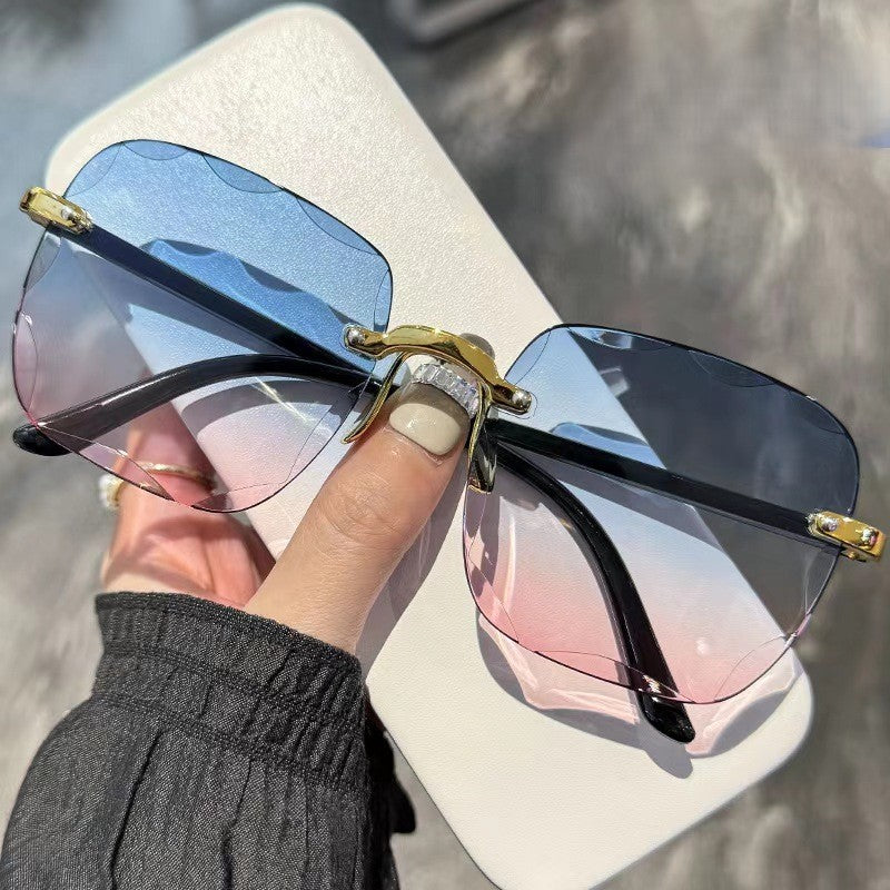 Rimless Square Gradient Lens Sunglasses - C22