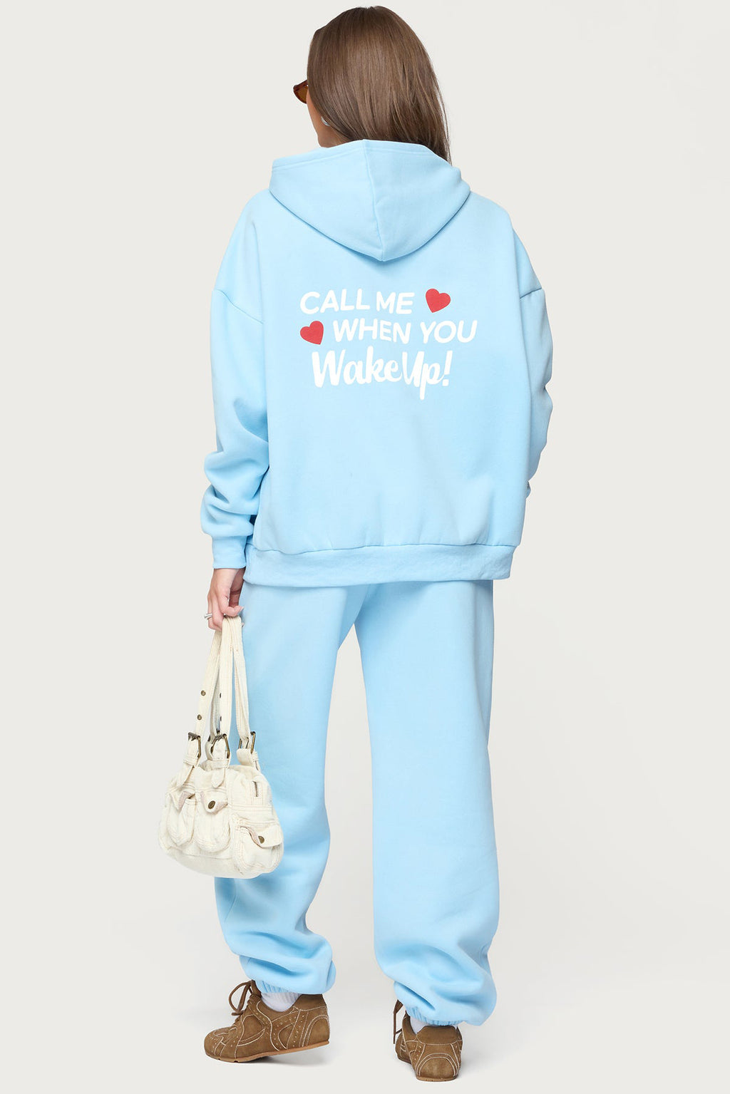 Heart Graphic Hoodie and Sweatpants Set - SkyBlue - 1