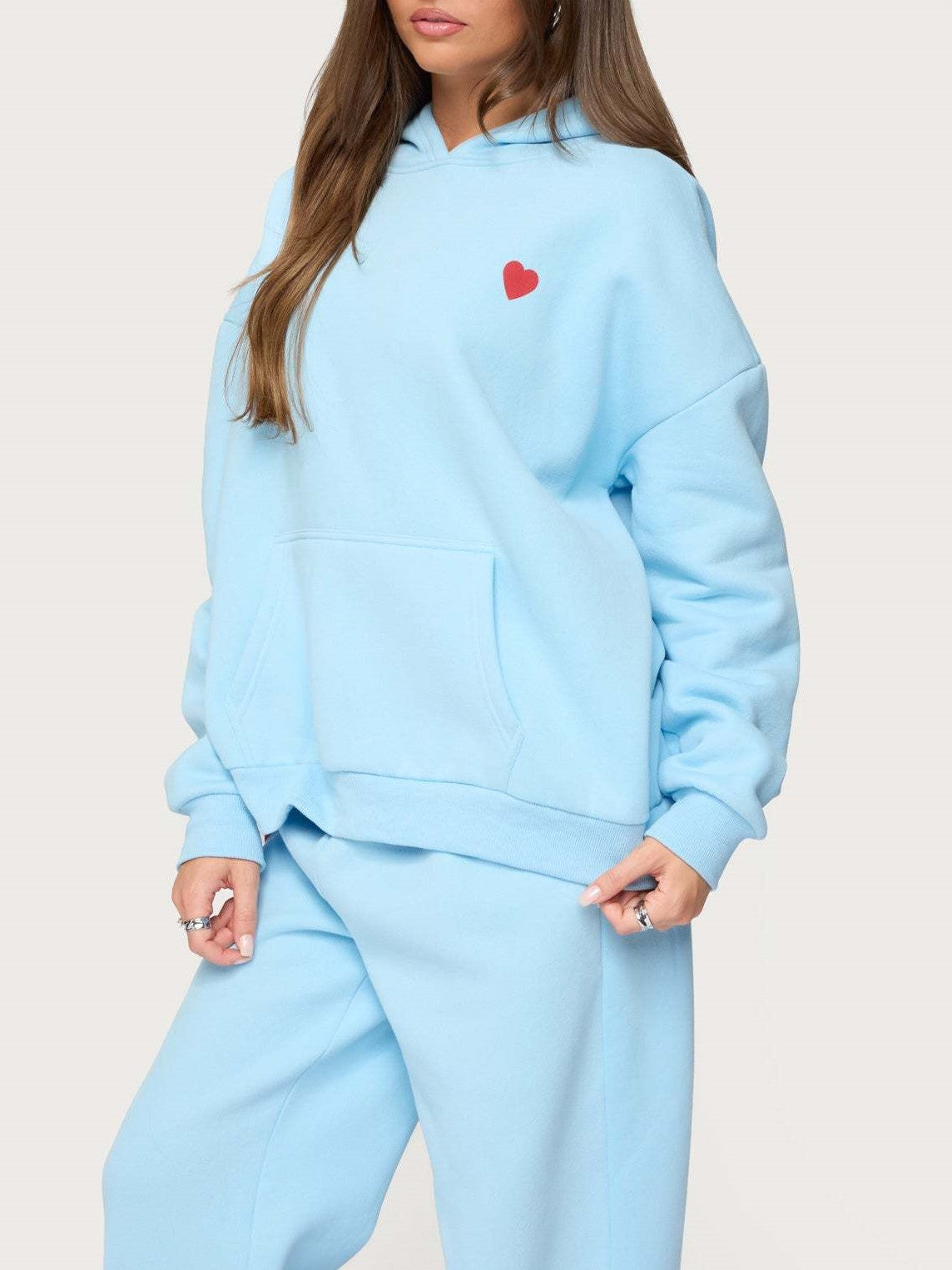 Heart Graphic Hoodie and Sweatpants Set - SkyBlue - 2