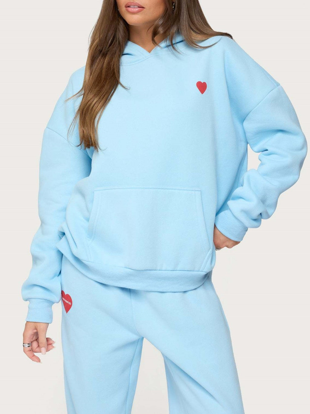 Heart Graphic Hoodie and Sweatpants Set - SkyBlue - 3