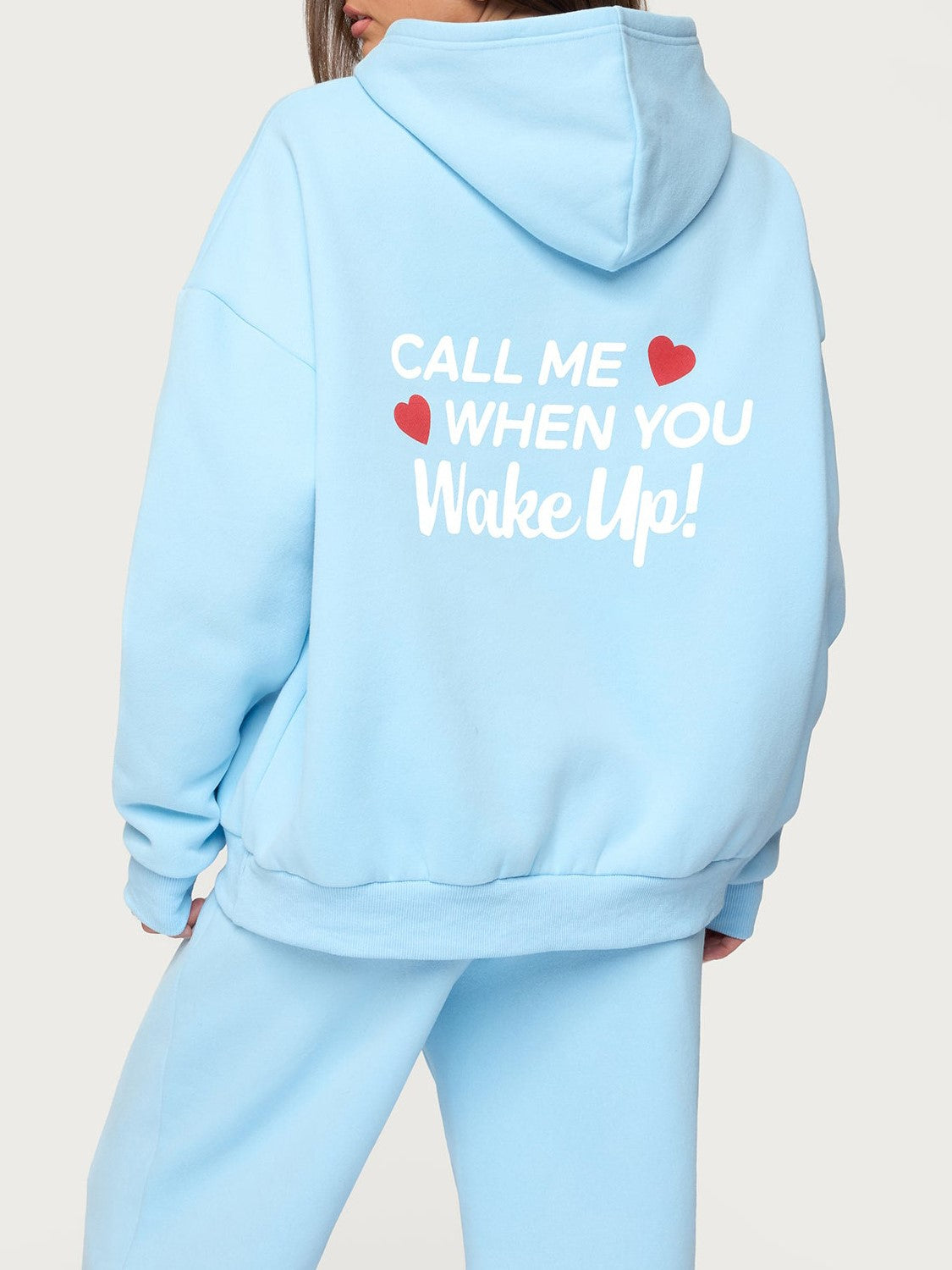 Heart Graphic Hoodie and Sweatpants Set - SkyBlue - 5