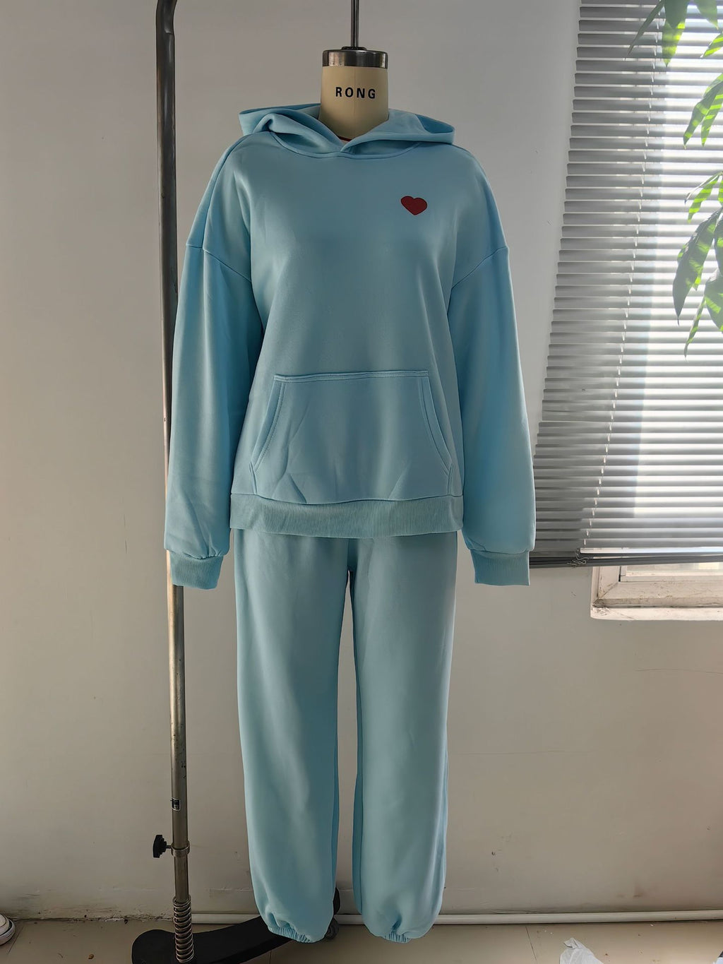 Heart Graphic Hoodie and Sweatpants Set - SkyBlue - 6