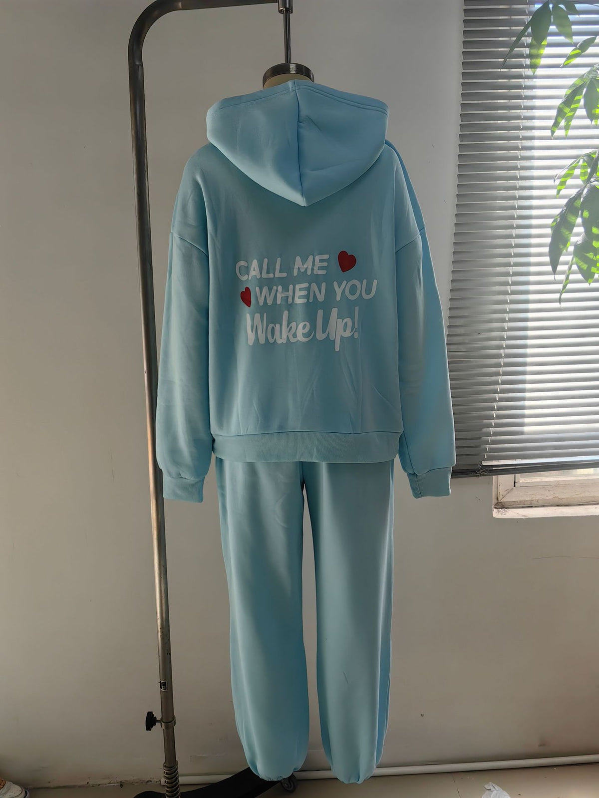 Heart Graphic Hoodie and Sweatpants Set - SkyBlue - 7