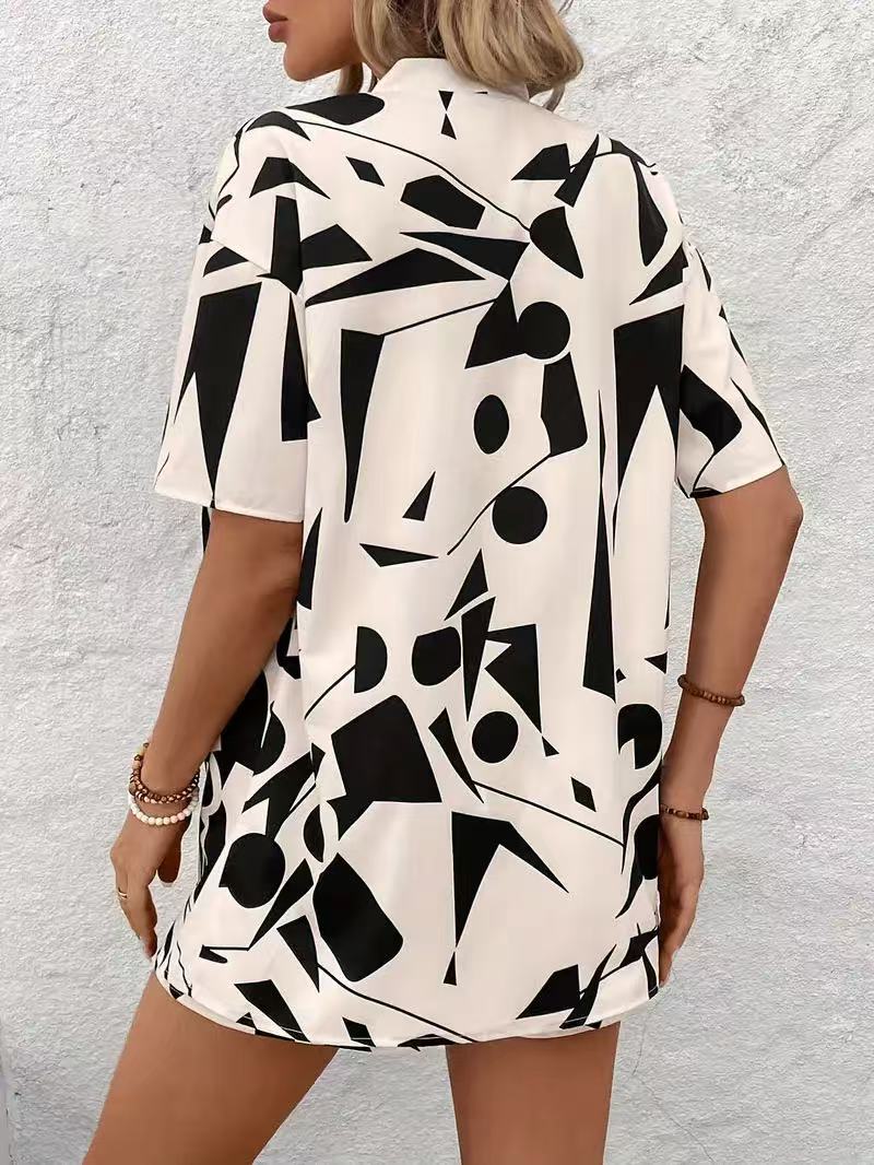 Printed Shirt And Tie Waist Shorts Set - view 1