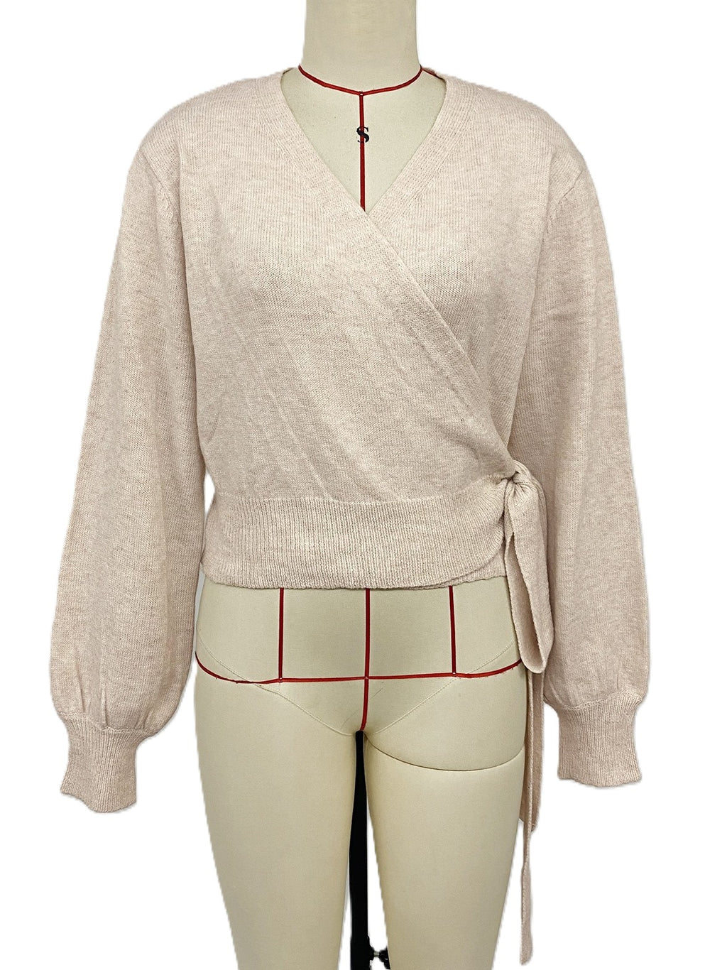 Wrap Front Tie Waist Knit Sweater - Apricot - 4