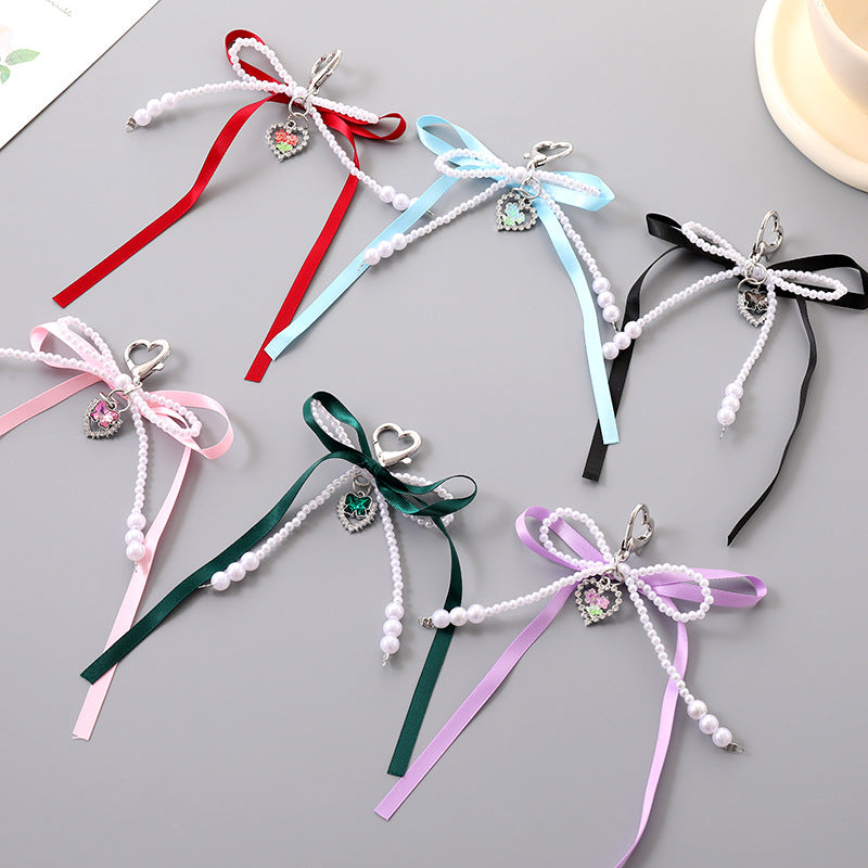 Double Bow Pearl Heart Charm Keychain - view 1
