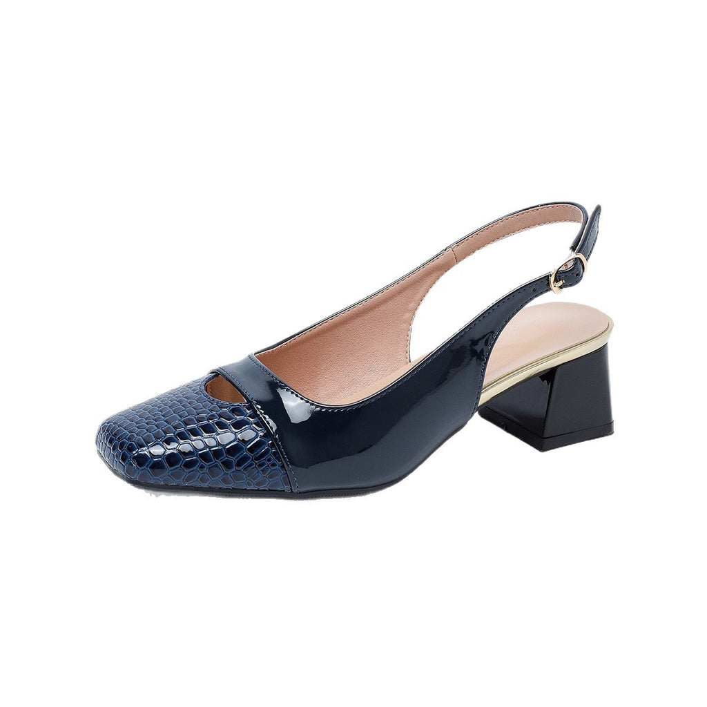 Croc Embossed Square Toe Slingback Block Heels