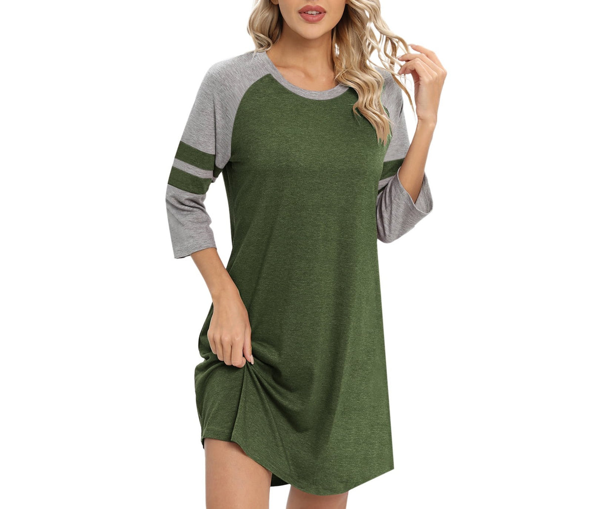 Colorblock Raglan Sleeve Sleep Shirt Dress