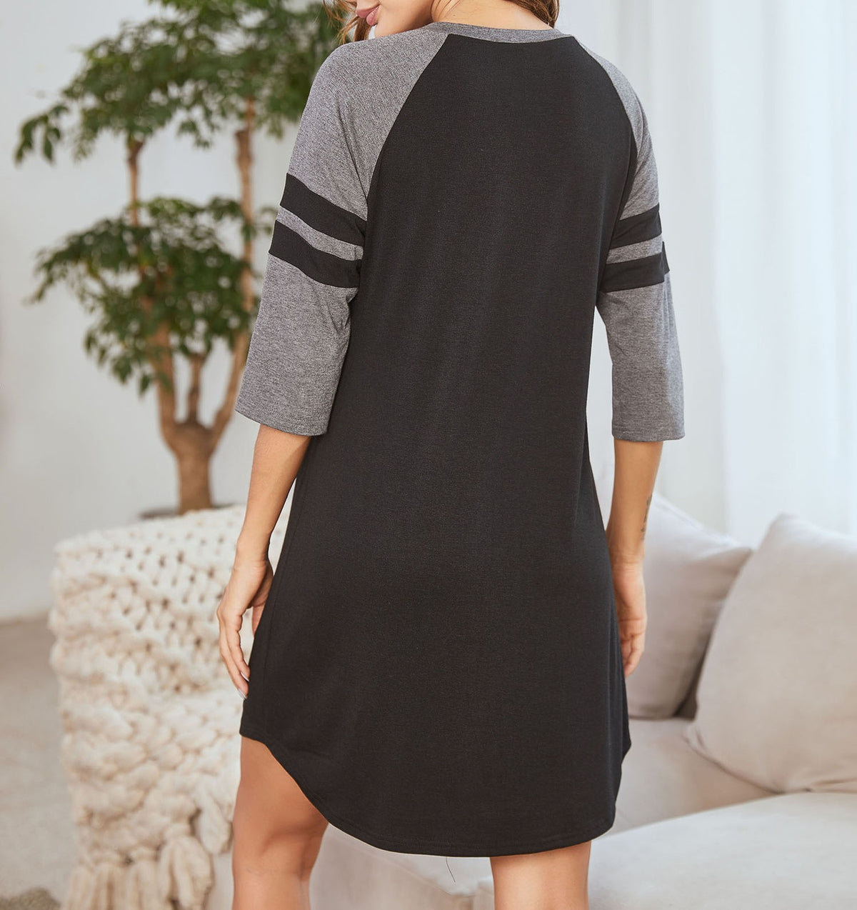 Colorblock Raglan Sleeve Sleep Shirt Dress - view 1
