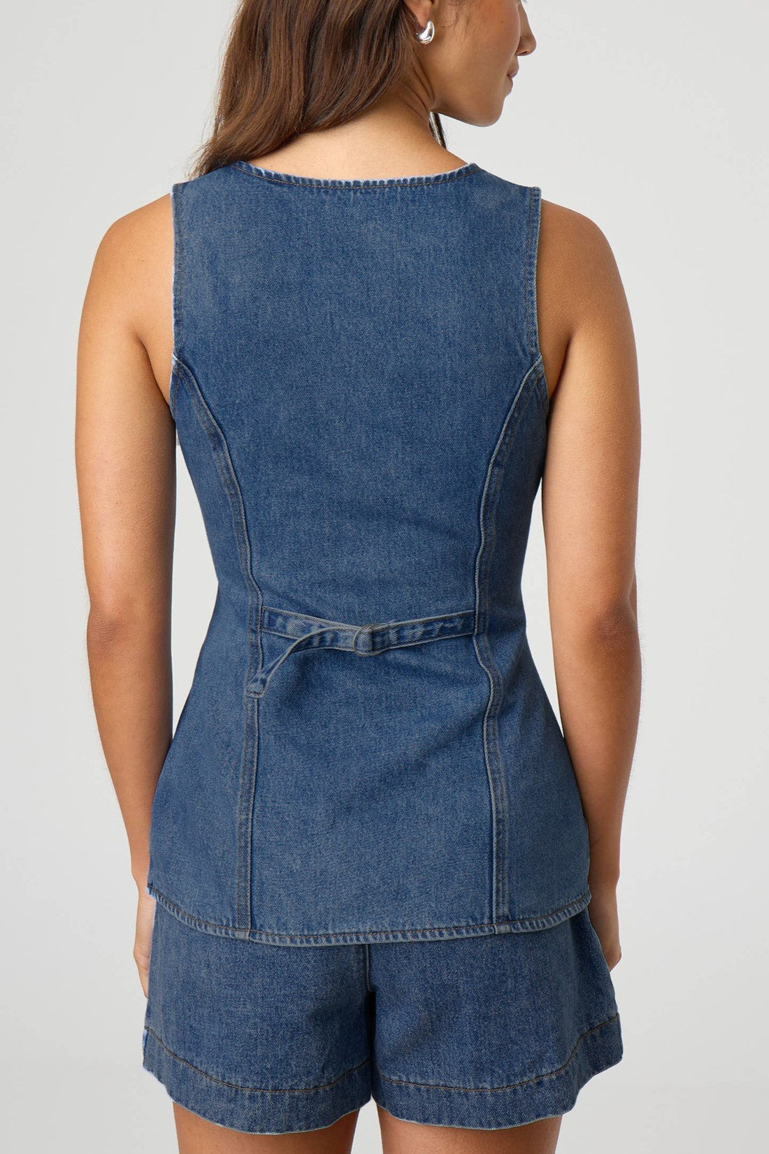 Denim Button Vest and Shorts Set - view 1