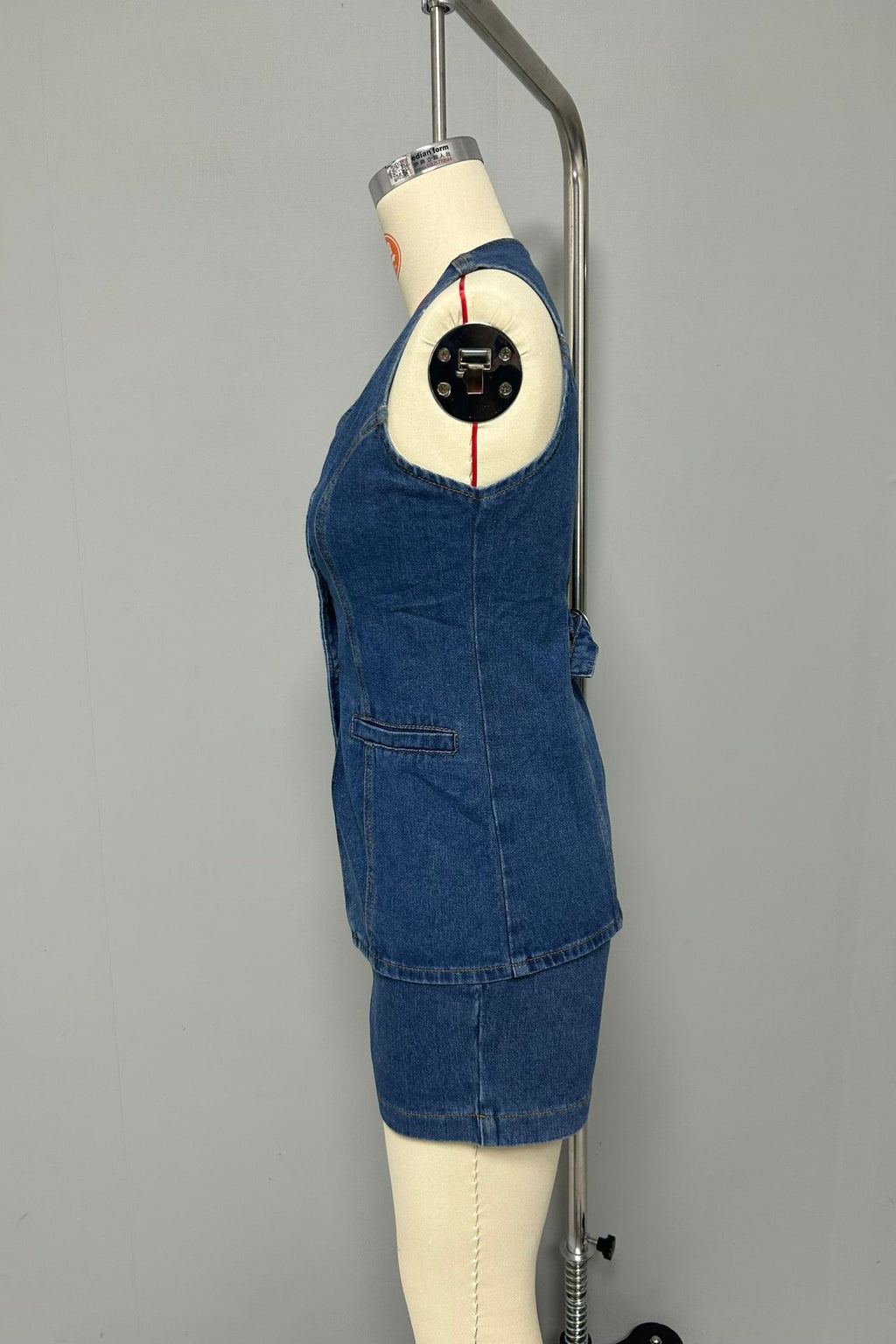 Denim Button Vest and Shorts Set - view 3