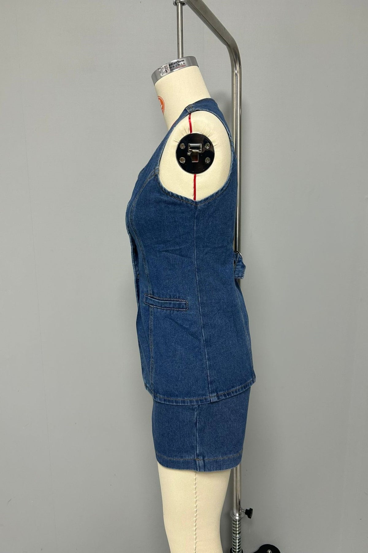 Denim Button Vest and Shorts Set - view 3