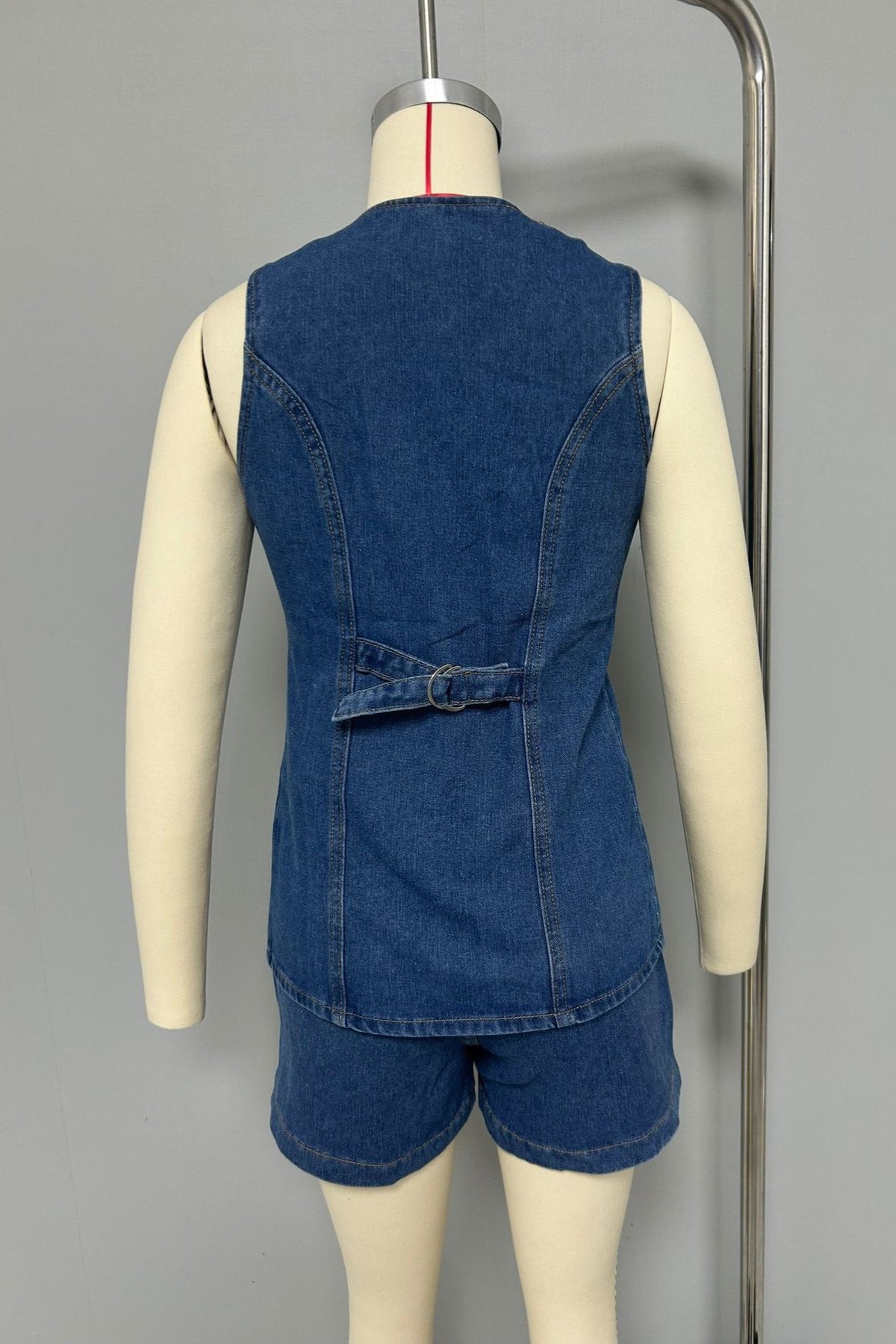 Denim Button Vest and Shorts Set - view 4