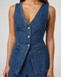 Denim Button Vest and Shorts Set - top