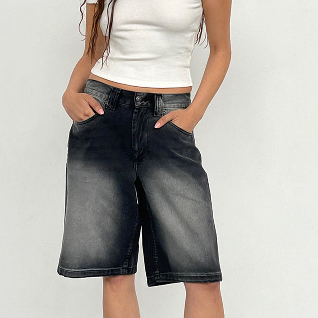Baggy Washed Denim Knee Length Pants