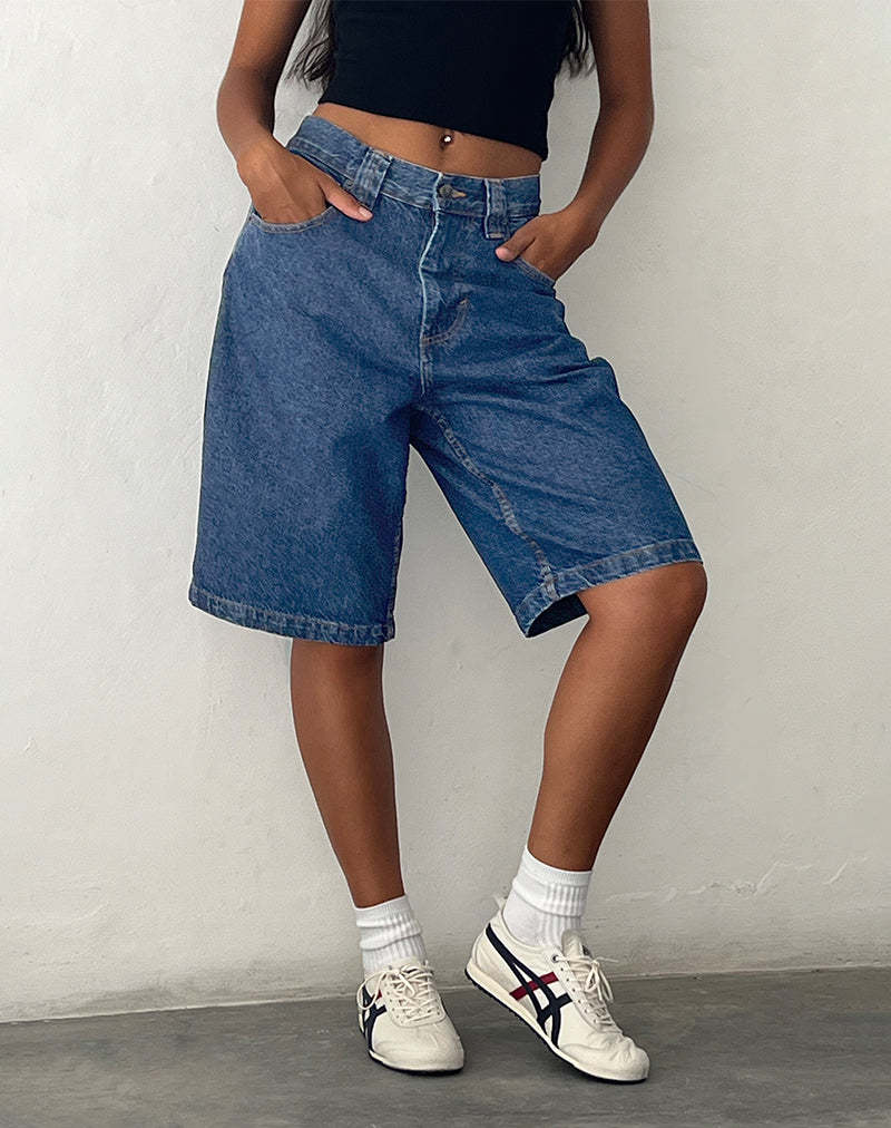 Baggy Washed Denim Knee Length Pants - view 1