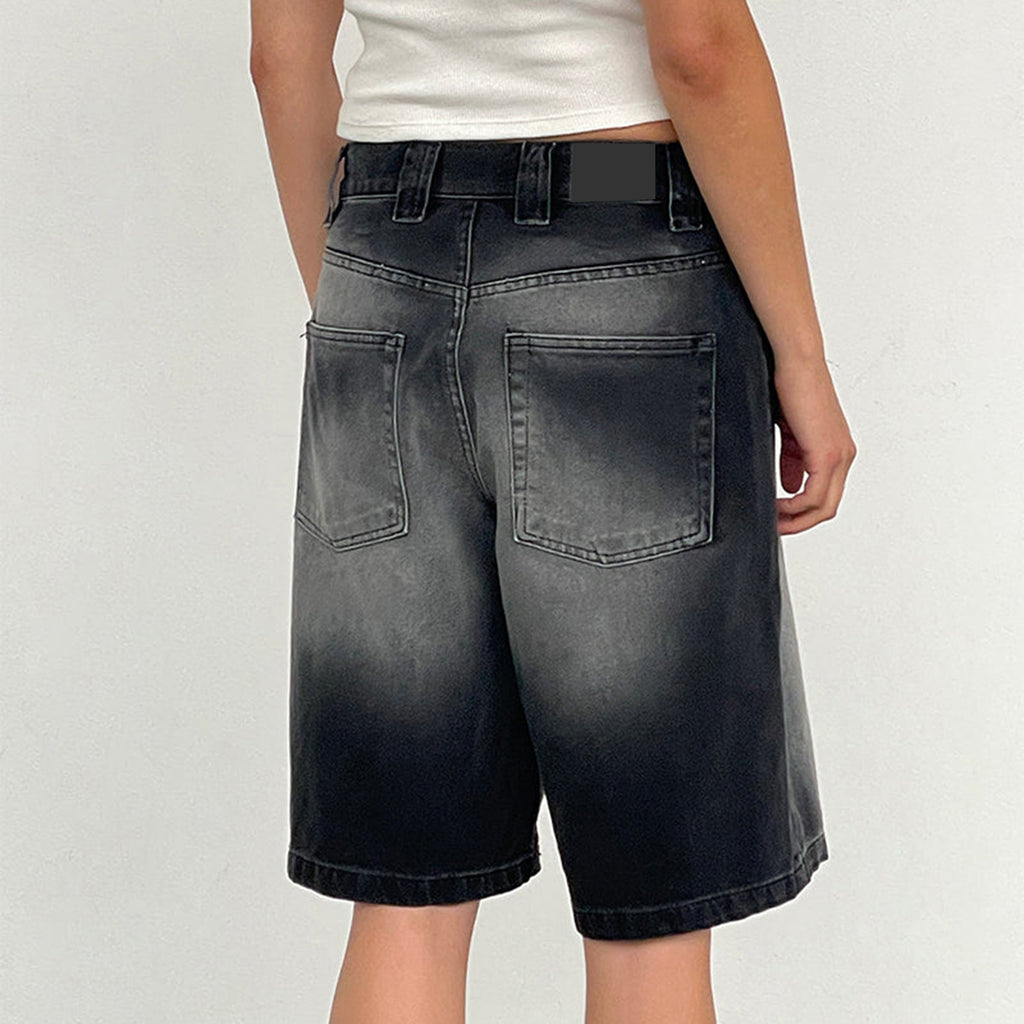Baggy Washed Denim Knee Length Pants - view 3