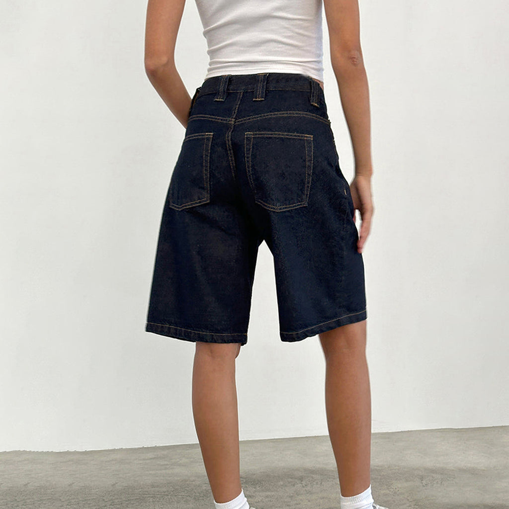 Baggy Washed Denim Knee Length Pants - view 4