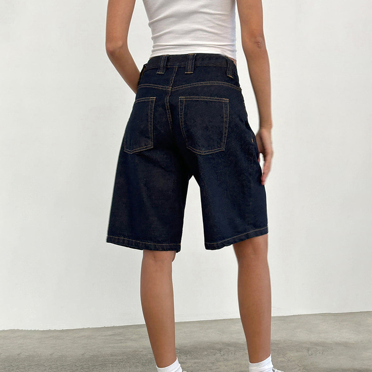 Baggy Washed Denim Knee Length Pants - view 4