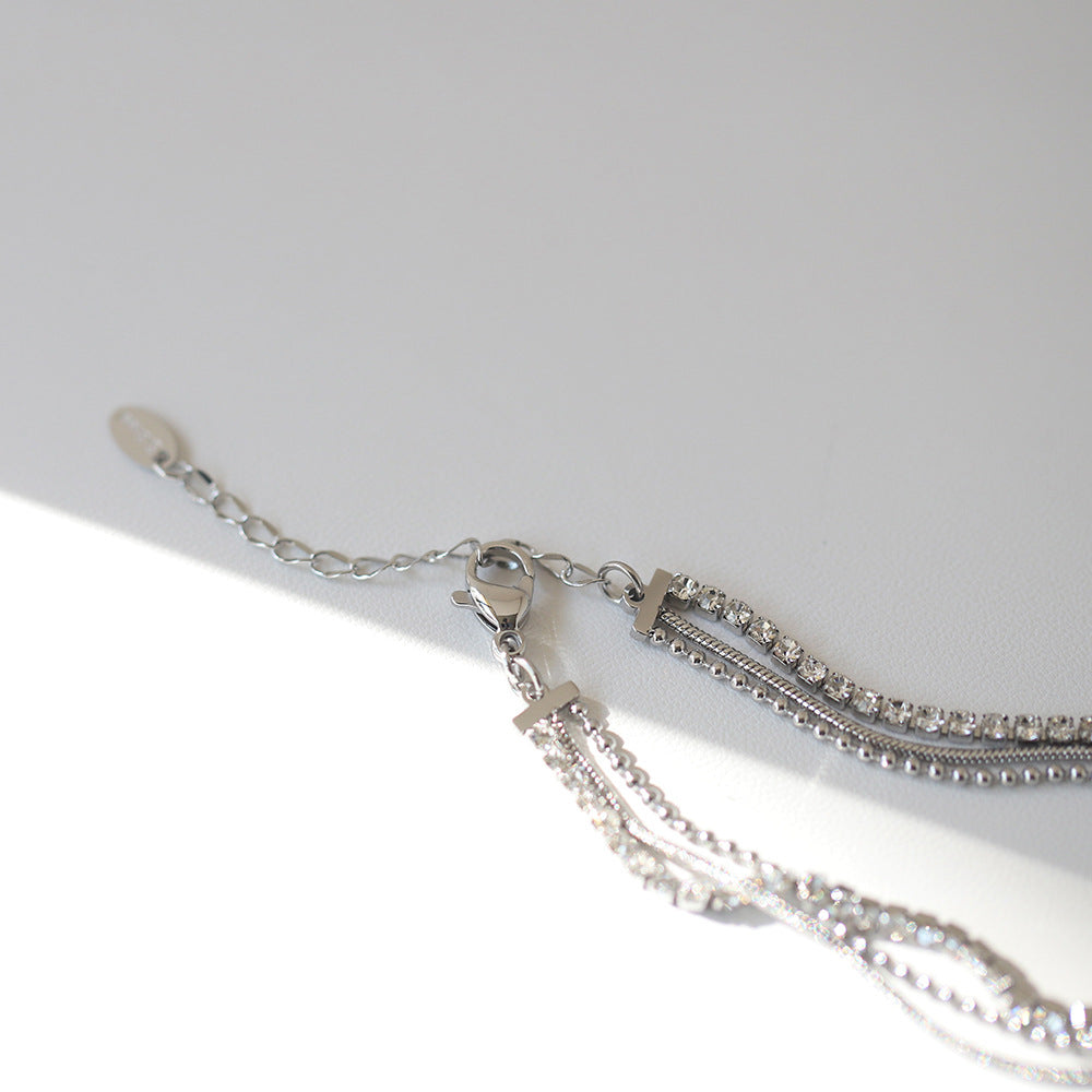 Layered Triple Chain Rhinestone Necklace - Silvery - 1