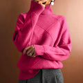 Diamond Texture Turtleneck Oversized Knit Sweater - Rosered
