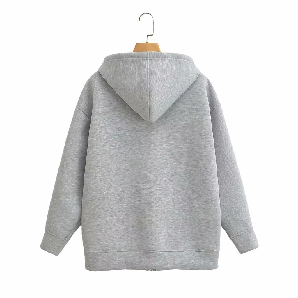 Brushed Fleece Zip Front Hooded Jacket - Grey