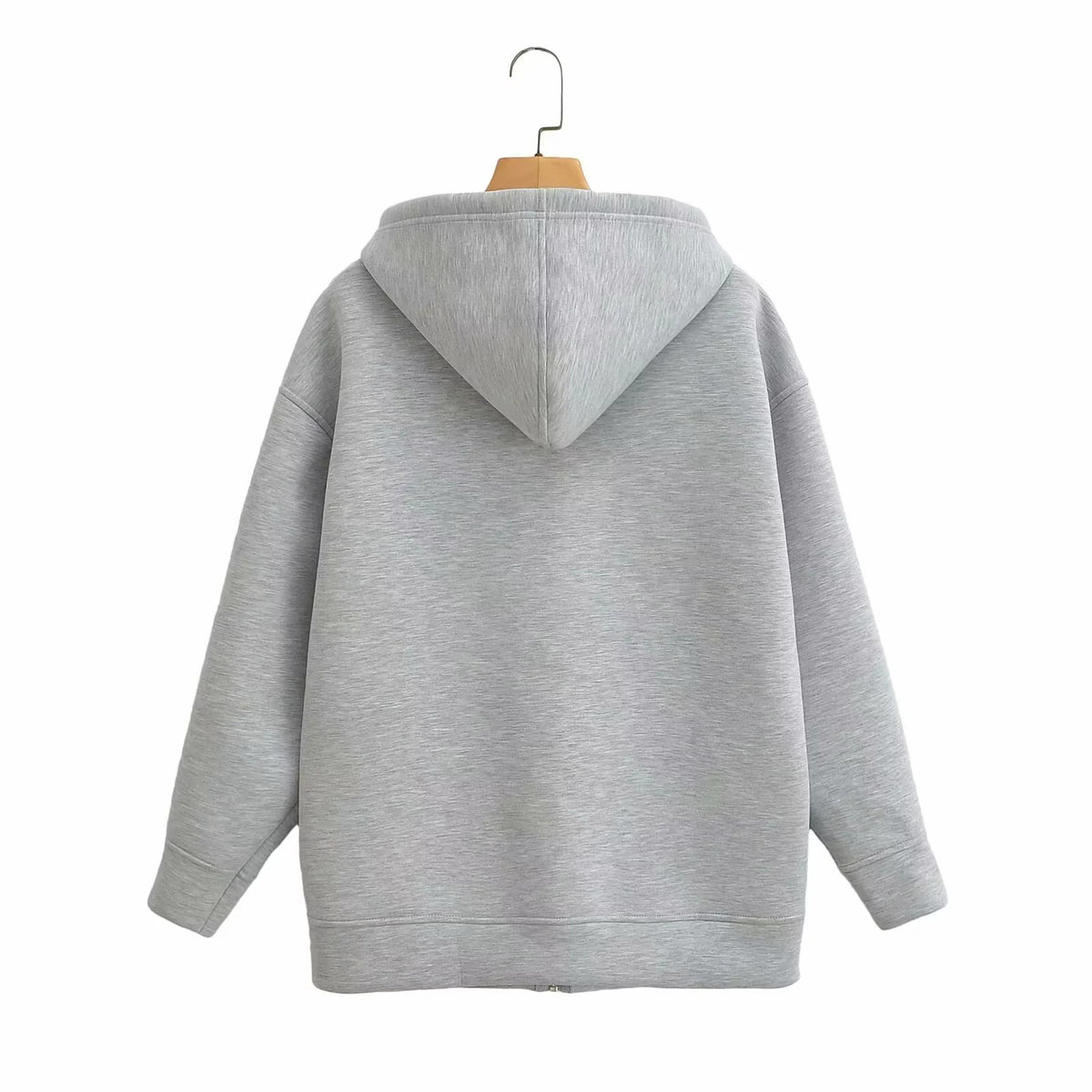 Brushed Fleece Zip Front Hooded Jacket - Grey