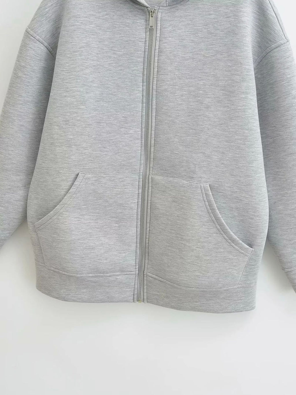 Brushed Fleece Zip Front Hooded Jacket - Grey - 1