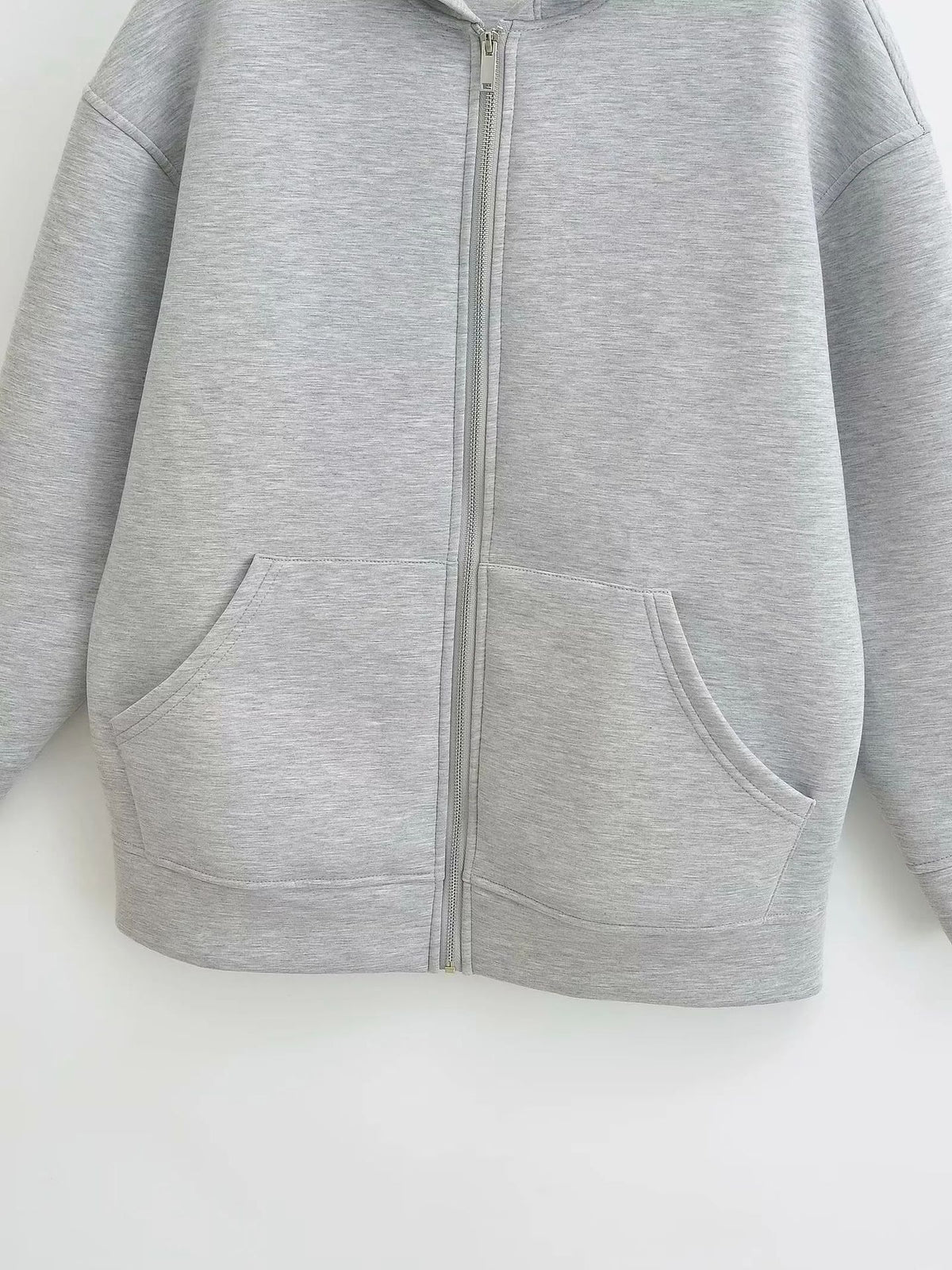 Brushed Fleece Zip Front Hooded Jacket - Grey - 1
