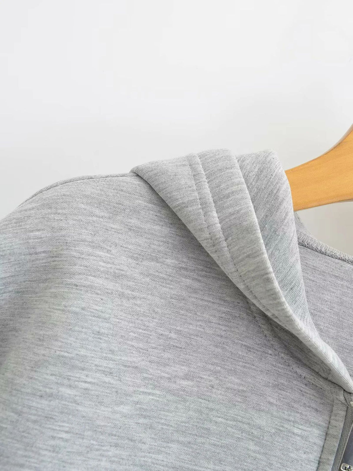 Brushed Fleece Zip Front Hooded Jacket - Grey - 2