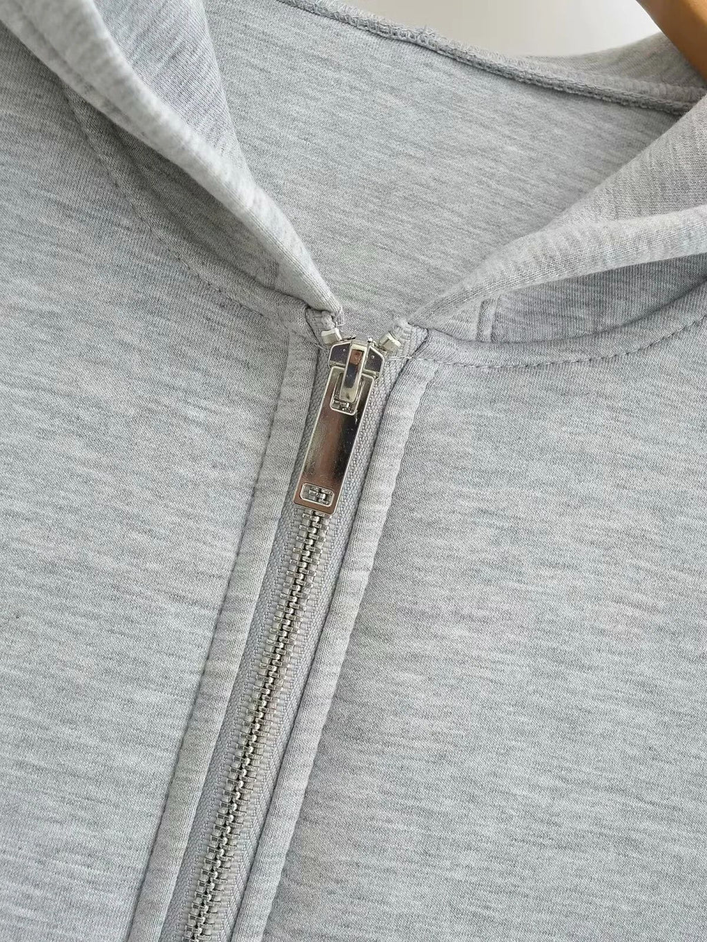 Brushed Fleece Zip Front Hooded Jacket - Grey - 7