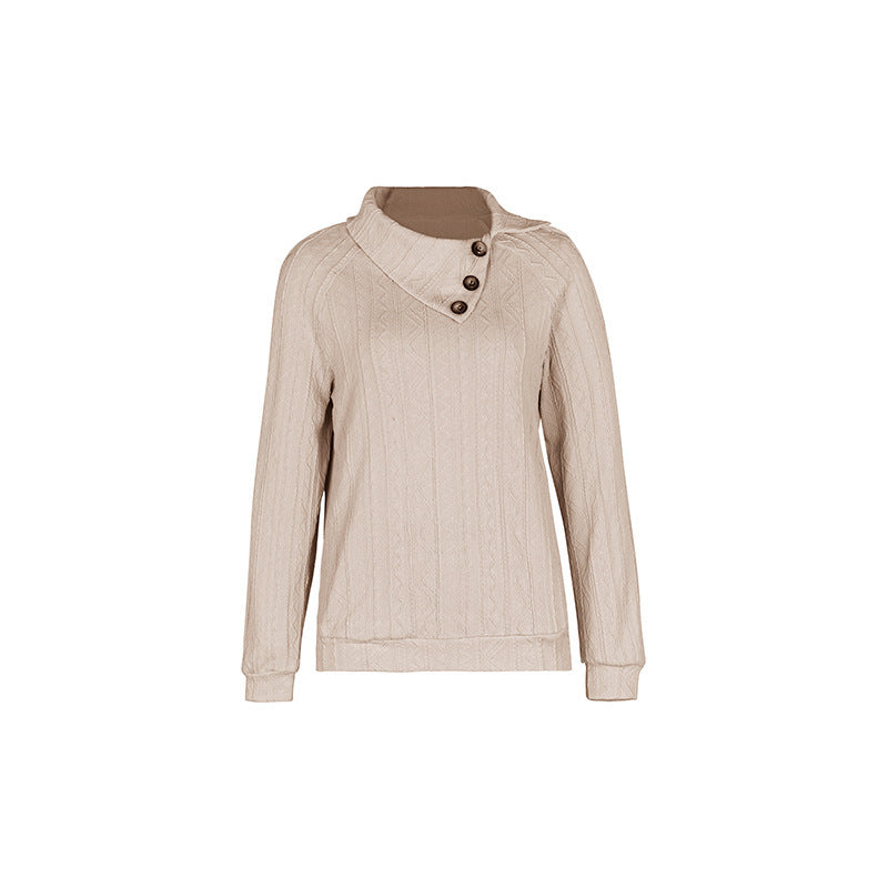 Asymmetric Button Collar Textured Sweatshirt - Apricot